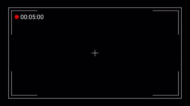 Video camera recorder screen overlay on a transparent background, Recording camera screen interface with alpha channel, Camera recording screen overlay preview in 4k.