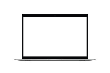 Realistic laptop notebook vector mockup with blank white screen isolated on transparent background.