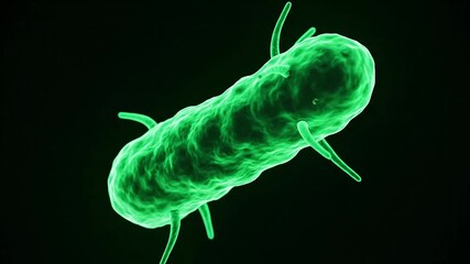 A vibrant green microscopic organism possibly a bacterium or virus rendered in stunning 3D detail against a dark abstract background illustrating the intricate world of microbiology and potential pat.