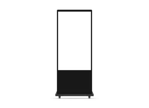 Digital signage stand mockup vertical advertising kiosk display, customizable screen isolated on transparent background for easy display your design.