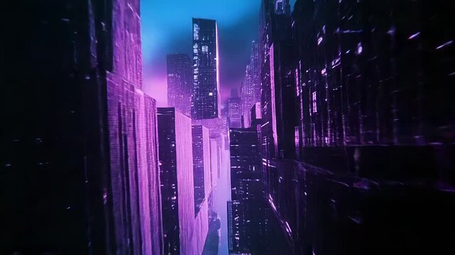 Cyberpunk city aerial view with glowing neon lights