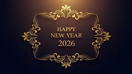 Happy New Year 2026 elegant gold ornate frame