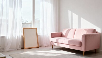 Bright Morning Light Living Room with Empty Canvas Frame