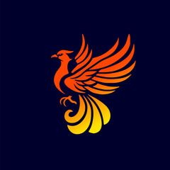 Stylized fiery phoenix bird graphic logo, symbolizing power and new beginnings against a dark background.