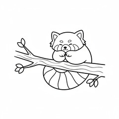 Adorable Cartoon Red Panda Peacefully Napping on a Tree Branch Coloring Page