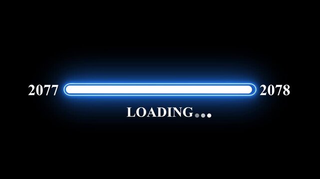 New year 2078 loading bar animation Year changing from 2077 to 2078. Loading bar from 2077 to 2078 new year transfer animation. Almost reaching New Year on black background.