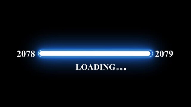 New year 2079 loading bar animation Year changing from 2078 to 2079 . Loading bar from 2078 to 2079 new year transfer animation. Almost reaching New Year on black background.