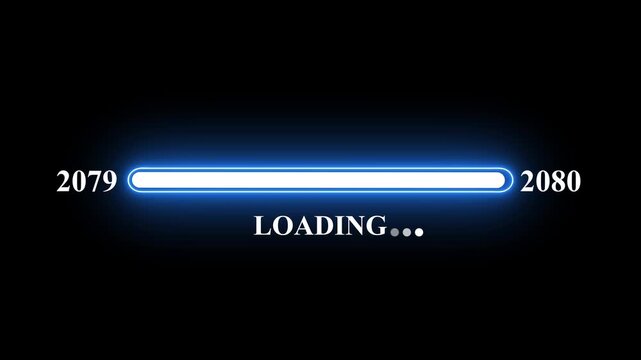 New year 2080 loading bar animation Year changing from 2079 to 2080 . Loading bar from 2079 to 2080 new year transfer animation. Almost reaching New Year on black background.
