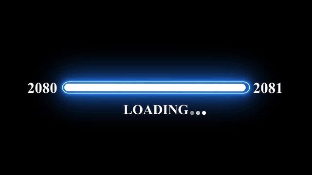 New year 2081 loading bar animation Year changing from 2080 to 2081 . Loading bar from 2080 to 2081 new year transfer animation. Almost reaching New Year on black background.