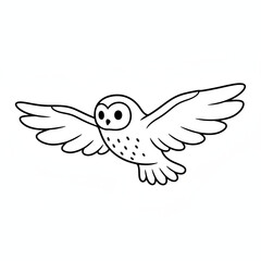 Cute Cartoon Owl Flying Line Art Kids Coloring Page Element
