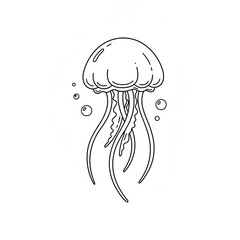 Simple elegant line art drawing of a captivating jellyfish floating in water