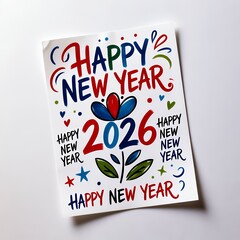 Happy New Year 2026 Colorful Hand Drawn Illustration With Flower and