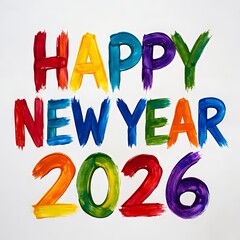 Happy New Year 2026 Colorful Brush Strokes Isolated White Background