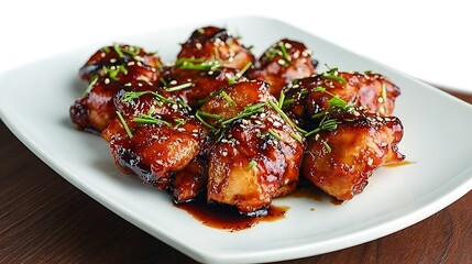 Plate of glazed chicken pieces