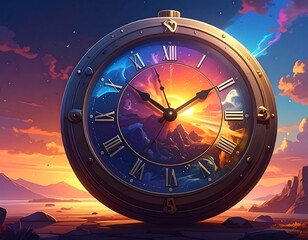 Large clock face reveals a vibrant cosmic scene