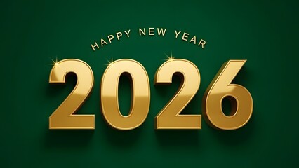 Happy New Year 2026 elegant gold numbers on green background