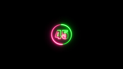 Glowing neon number 45 displayed inside a circle shape against black background.