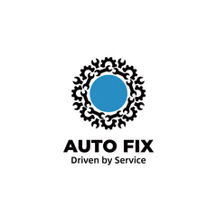 Fototapeta premium Auto Fix Driven by Service Logo Design, Circular Pattern of Black Gears and Wrenches, Automotive Repair and Service Emblem.