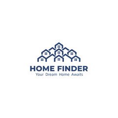 Home Finder Your Dream Home Awaits Logo Design, Abstract Multiple House Roofs Composition, Real Estate and Property Emblem.