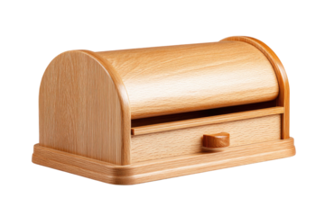 Wooden rolltop bread box on black background
