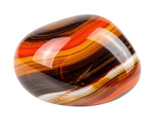 Polished agate stone with swirling orange and brown patterns transparent background cutout png