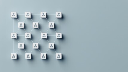 Network of connected blocks with letter a on each block on gray background