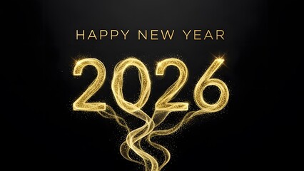 Happy New Year 2026 Golden Swirling Sparkle