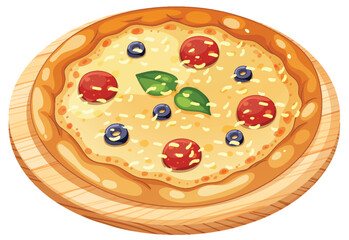 Vector Illustration of Pizza on Wooden Board