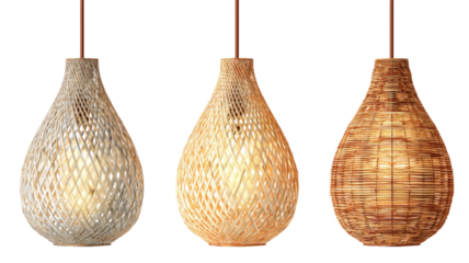 Rattan pendant lamp featuring woven natural texture and warm handcrafted detailing captured in clear studio lighting on white background