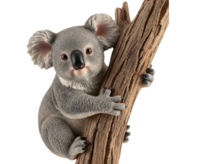 Cute koala climbing tree branch transparent background cutout png