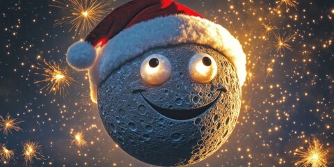 Imaginary image of the moon smiling happily in celebration of Christmas and Happy New Year