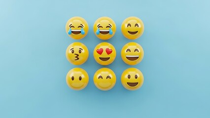 Set of Cute 3D Emojis Showing Positive Emotions