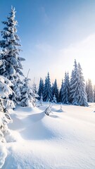 Obraz premium Winter Wonderland - Snow-Covered Fir Trees in a Pristine Forest Landscape.
