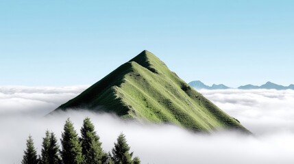 Green Mountain Peak Emerging from Clouds in Scenic Landscape