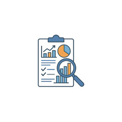 Clipboard With Charts And Magnifying Glass: Data Analysis Report For Business Insights
