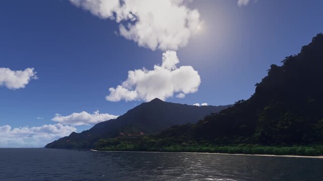 Aerial drone shot of Kalalau Beach in Kapaa. Hawaii. United States