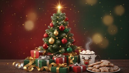 christmas tree with gifts and decorations