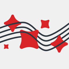 Red Stars sticked on Black String, Abstract Flat Style Illustration, Light Grey Backdrop