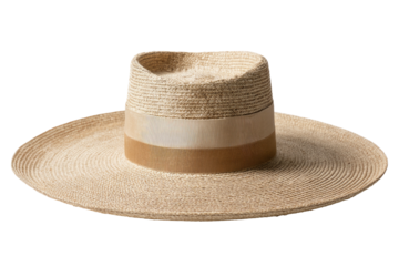 Straw fedora with wide brim and neutral ribbon