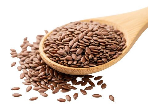 Brown flaxseeds in wooden spoon isolated on transparent background - Powered by Adobe