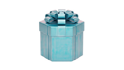 Blue Gift Box with Bow Isolated on White Background