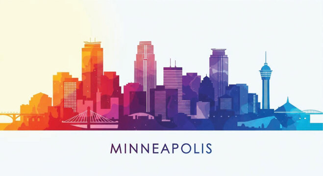 Colorful minneapolis skyline silhouette with gradient background