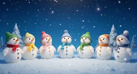 Panoramic Snowmen Winter Scene for Christmas & New Year Promotions with Copy Space