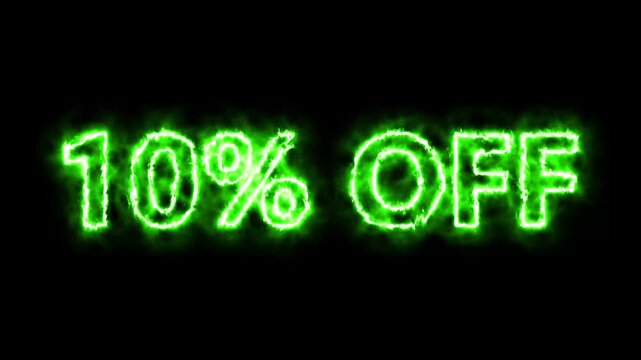 10 percent off burning text in hot fire on black background in 4k ultra hd