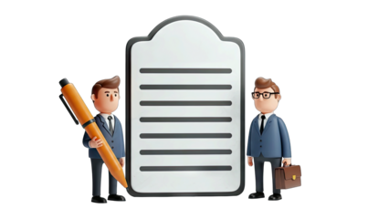 Two Businessmen Stand Beside A Large Document One Holds A Pen Ready To Sign On A Transparent Background