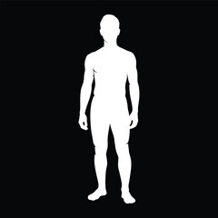 White male silhouette standing front view on black background vector