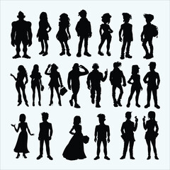 Diverse people silhouettes. Various characters. Fashion styles. Professional poses. Crowd collection