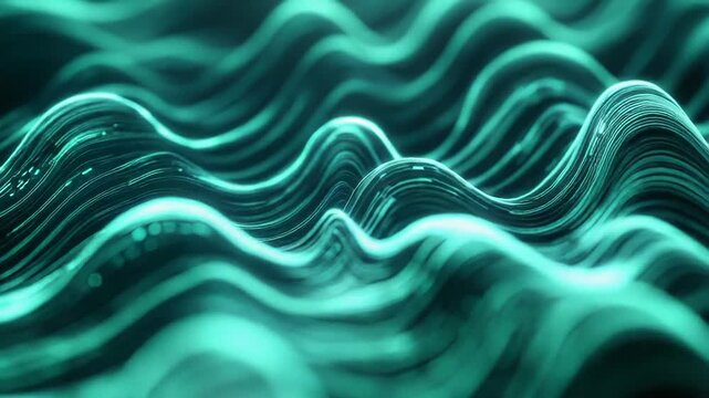 Digital data stream flowing in abstract teal waves