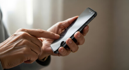 Hands interacting with a mobile phone screen