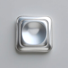 A silver square button with a silver border